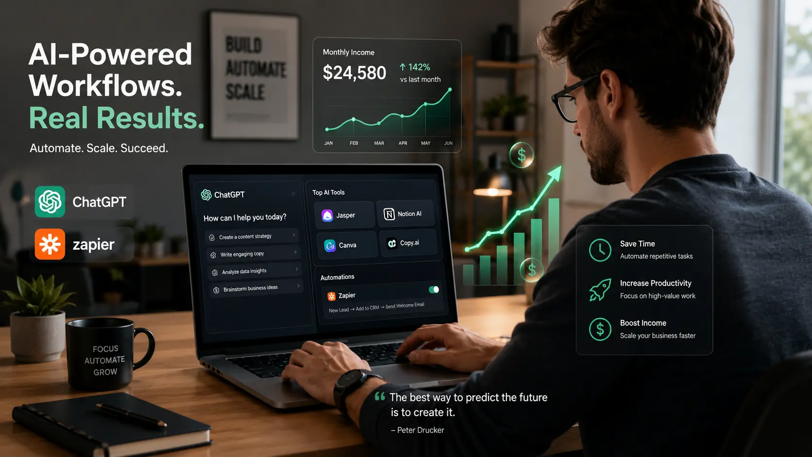 AI revolution make money opportunities visualized with tools and growth charts 2026